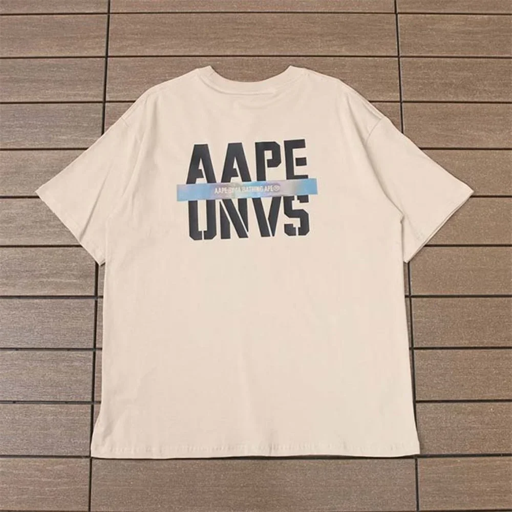 AAPE Colorful Ape Head Lettering Logo T-Shirt - Cream Short Sleeve - Picture 4 of 6